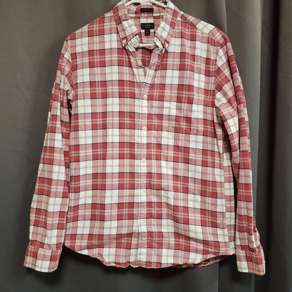 J.Crew Men's Slim Fit Button Down Long Sleeve 100% Cotton Plaid Shirt Size MED